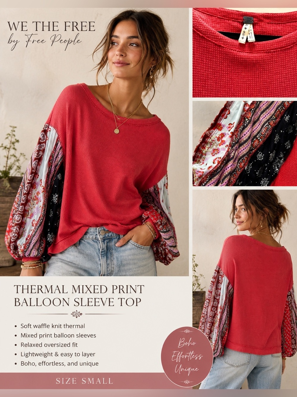 We The Free Pink Waffle-Knit Thermal Top